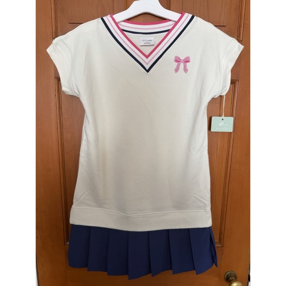 Owillo Other - Girls' Owillo French Terry V-Neck Tennis Dress Preppy Size Large NWT Pink Bow